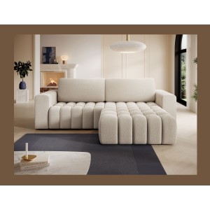 Canapé d’angle convertible DORY crème 250 cm avec coffre de rangement angle droit 