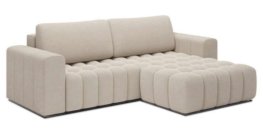 Canapé d’angle convertible DORY crème 250 cm avec coffre de rangement angle droit 