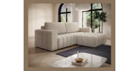 Canapé d’angle convertible DORY crème 250 cm avec coffre de rangement angle droit 