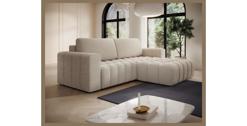 Canapé d’angle convertible DORY crème 250 cm avec coffre de rangement angle droit 