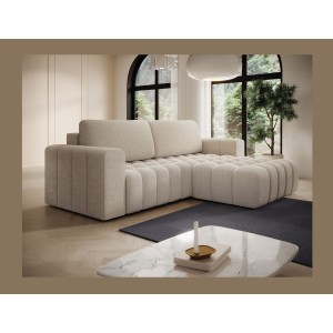 Canapé d’angle convertible DORY crème 250 cm avec coffre de rangement angle droit 