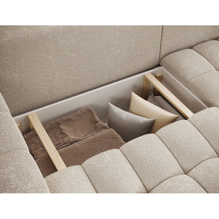 Canapé d’angle convertible DORY crème 250 cm avec coffre de rangement angle droit 