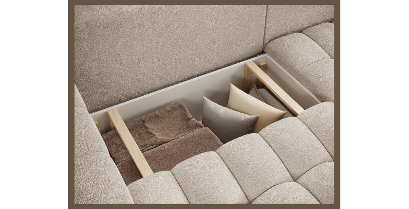 Canapé d’angle convertible DORY crème 250 cm avec coffre de rangement angle droit 