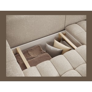 Canapé d’angle convertible DORY crème 250 cm avec coffre de rangement angle droit 