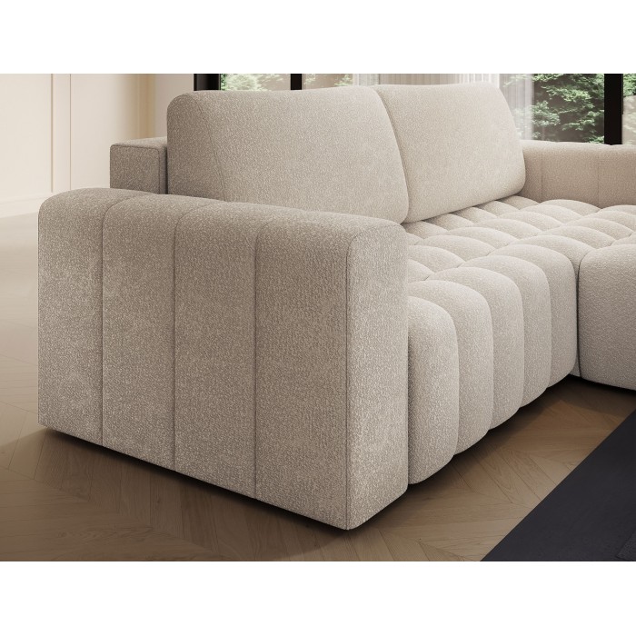 Canapé d’angle convertible DORY crème 250 cm avec coffre de rangement angle droit 