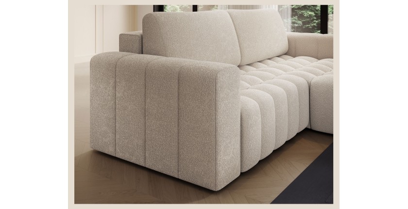 Canapé d’angle convertible DORY crème 250 cm avec coffre de rangement angle droit 