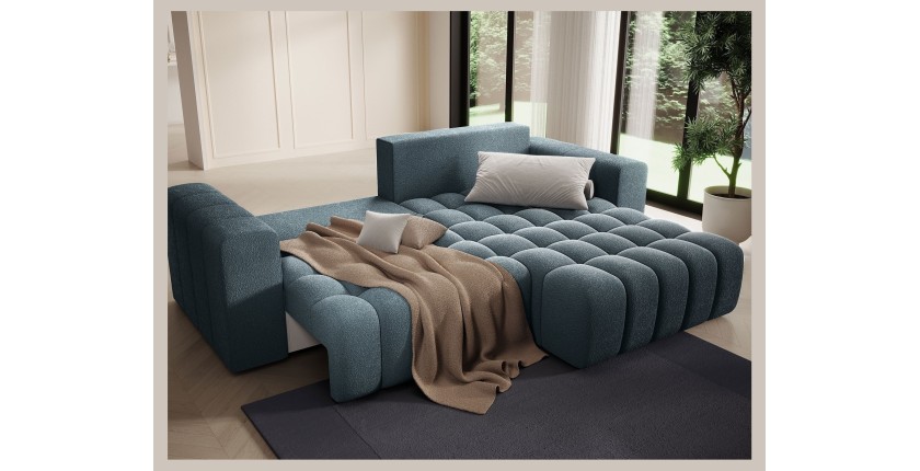 Canapé d’angle convertible DORY bleu nuit 250 cm avec coffre de rangement angle droit 