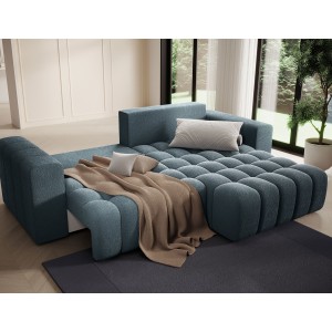 Canapé d’angle convertible DORY bleu nuit 250 cm avec coffre de rangement angle droit 