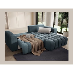 Canapé d’angle convertible DORY bleu nuit 250 cm avec coffre de rangement angle droit 