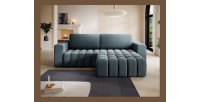 Canapé d’angle convertible DORY bleu nuit 250 cm avec coffre de rangement angle droit 
