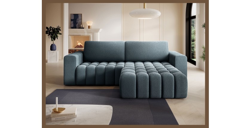 Canapé d’angle convertible DORY bleu nuit 250 cm avec coffre de rangement angle droit 