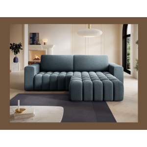 Canapé d’angle convertible DORY bleu nuit 250 cm avec coffre de rangement angle droit 