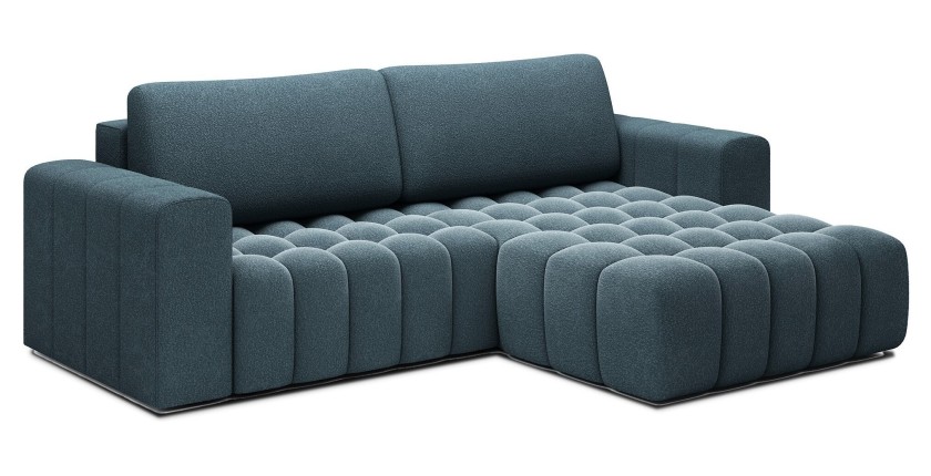 Canapé d’angle convertible DORY bleu nuit 250 cm avec coffre de rangement angle droit 