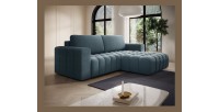 Canapé d’angle convertible DORY bleu nuit 250 cm avec coffre de rangement angle droit 
