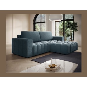 Canapé d’angle convertible DORY bleu nuit 250 cm avec coffre de rangement angle droit 