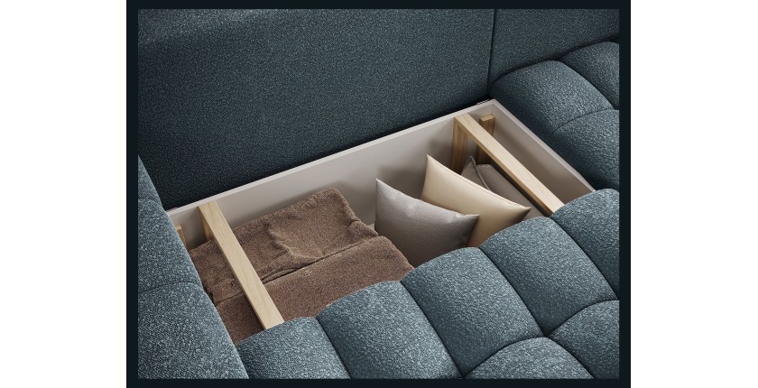 Canapé d’angle convertible DORY bleu nuit 250 cm avec coffre de rangement angle droit 