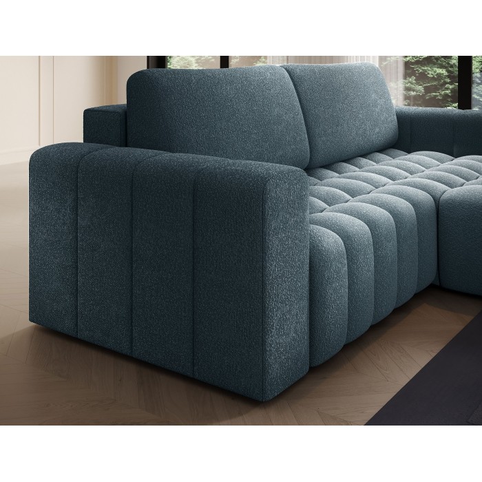 Canapé d’angle convertible DORY bleu nuit 250 cm avec coffre de rangement angle droit 