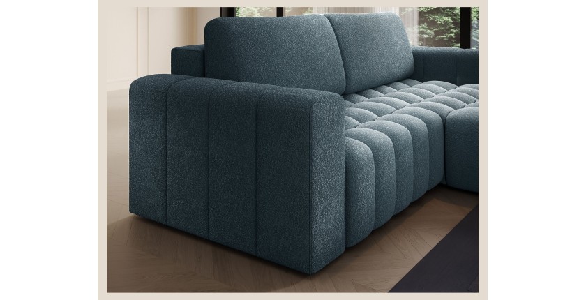 Canapé d’angle convertible DORY bleu nuit 250 cm avec coffre de rangement angle droit 