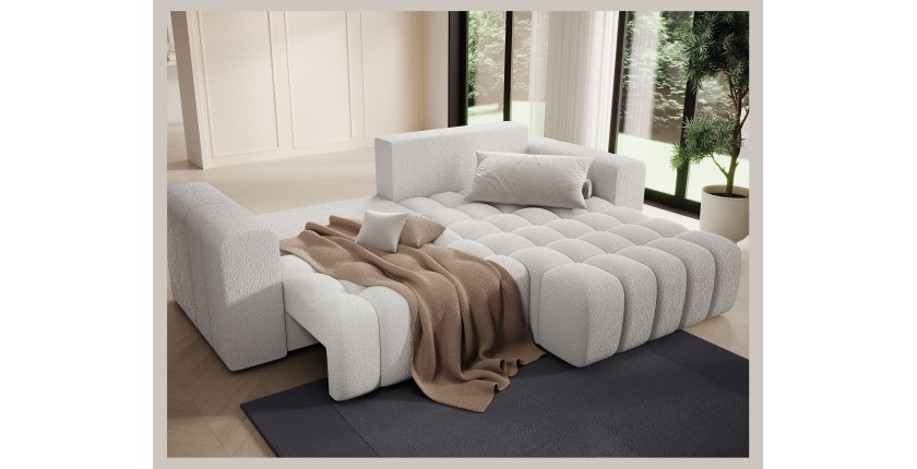 Canapé d’angle convertible DORY blanc 250 cm avec coffre de rangement angle droit 