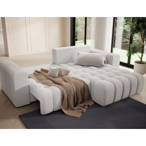 Canapé d’angle convertible DORY blanc 250 cm avec coffre de rangement angle droit 