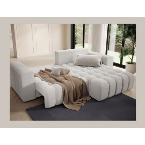 Canapé d’angle convertible DORY blanc 250 cm avec coffre de rangement angle droit 