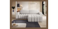 Canapé d’angle convertible DORY blanc 250 cm avec coffre de rangement angle droit 