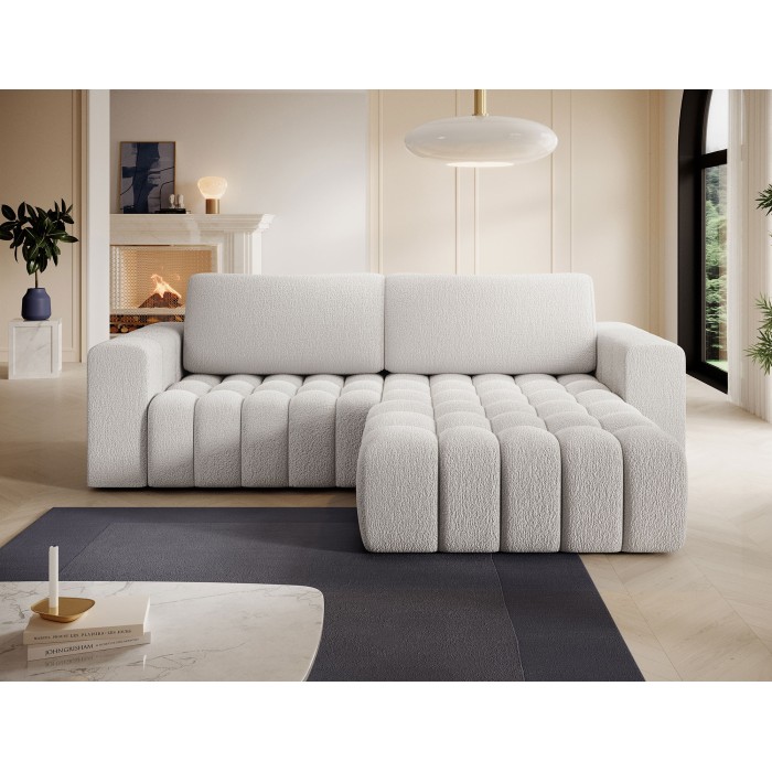 Canapé d’angle convertible DORY blanc 250 cm avec coffre de rangement angle droit 
