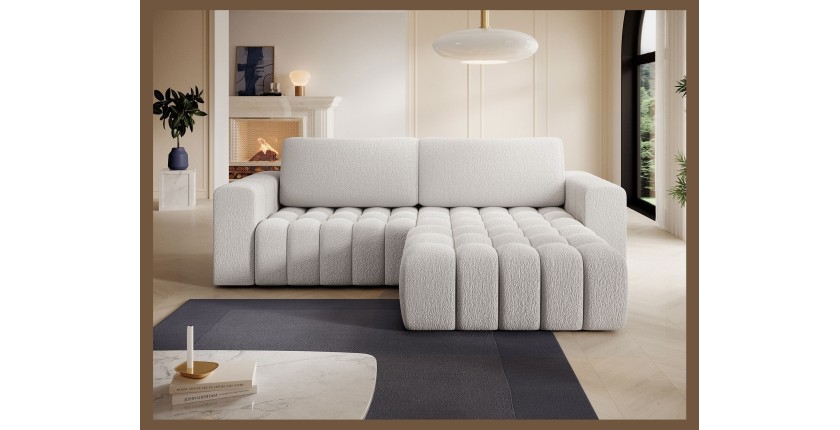 Canapé d’angle convertible DORY blanc 250 cm avec coffre de rangement angle droit 