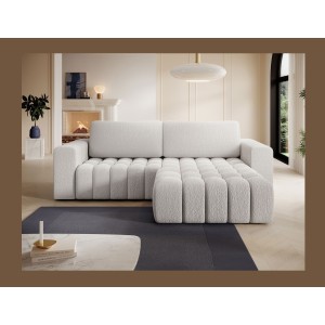 Canapé d’angle convertible DORY blanc 250 cm avec coffre de rangement angle droit 