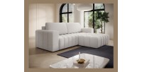 Canapé d’angle convertible DORY blanc 250 cm avec coffre de rangement angle droit 