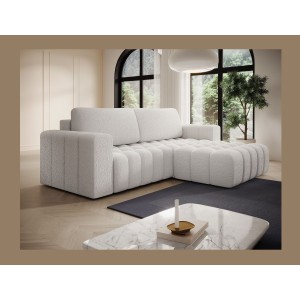 Canapé d’angle convertible DORY blanc 250 cm avec coffre de rangement angle droit 