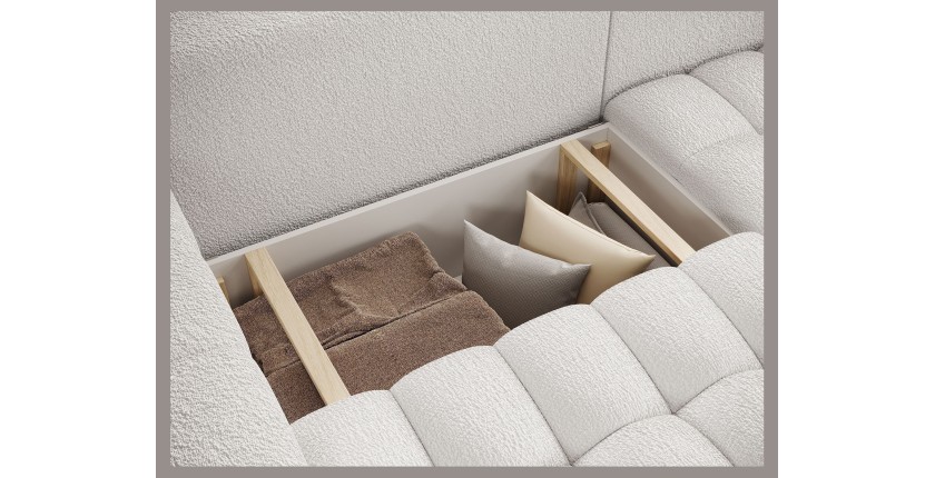Canapé d’angle convertible DORY blanc 250 cm avec coffre de rangement angle droit 