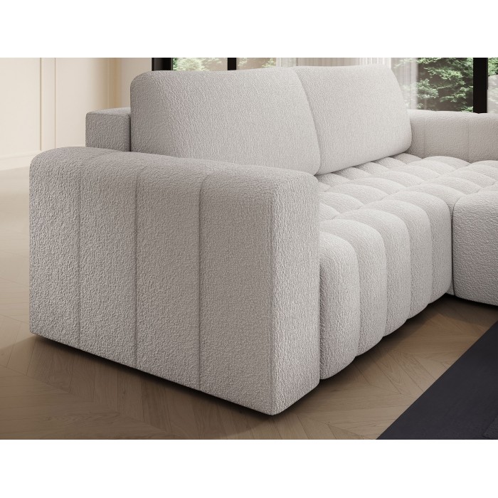 Canapé d’angle convertible DORY blanc 250 cm avec coffre de rangement angle droit 