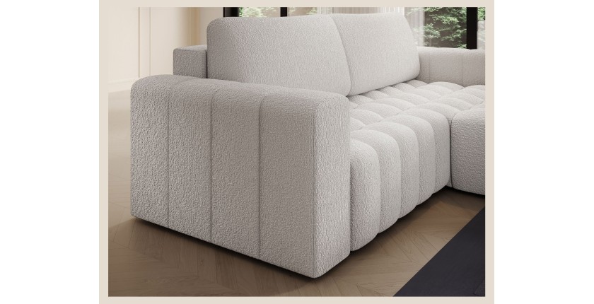 Canapé d’angle convertible DORY blanc 250 cm avec coffre de rangement angle droit 