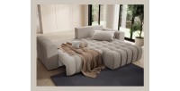 Canapé d’angle convertible DORY beige clair 250 cm avec coffre de rangement angle droit 