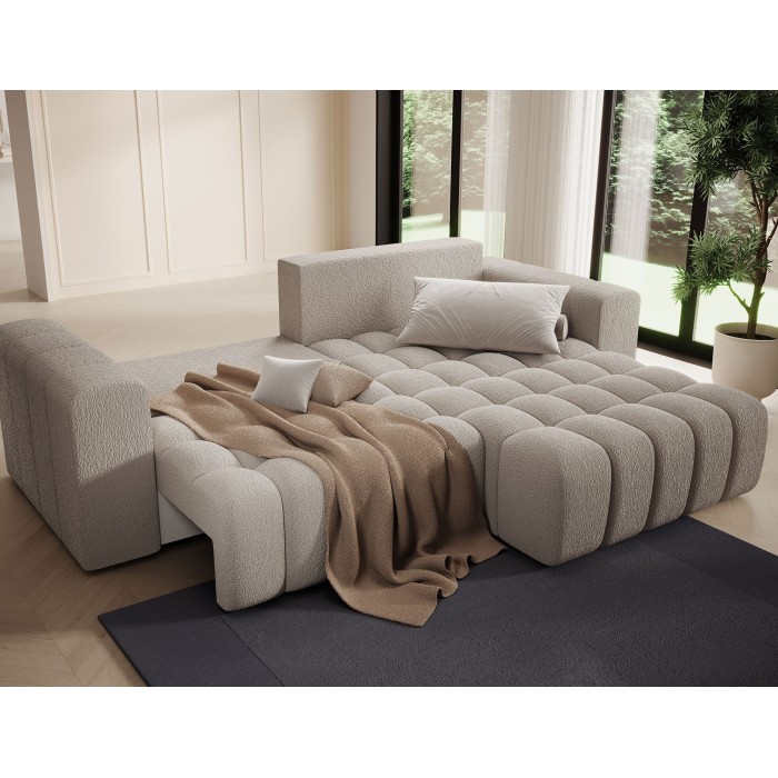 Canapé d’angle convertible DORY beige clair 250 cm avec coffre de rangement angle droit 