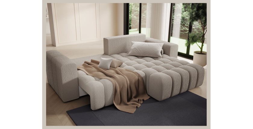 Canapé d’angle convertible DORY beige clair 250 cm avec coffre de rangement angle droit 