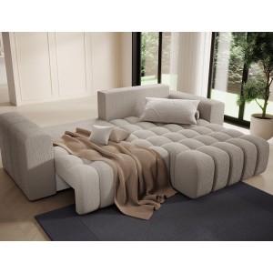 Canapé d’angle convertible DORY beige clair 250 cm avec coffre de rangement angle droit 