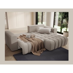 Canapé d’angle convertible DORY beige clair 250 cm avec coffre de rangement angle droit 