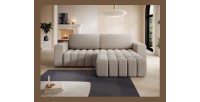 Canapé d’angle convertible DORY beige clair 250 cm avec coffre de rangement angle droit 
