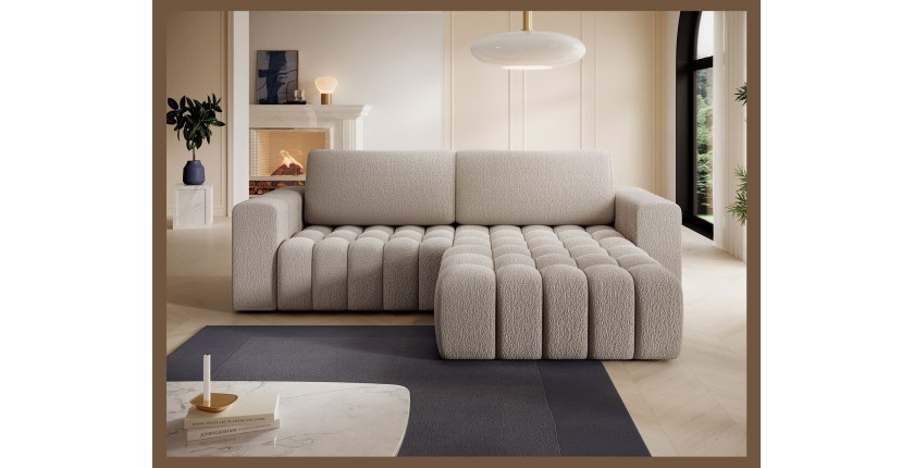 Canapé d’angle convertible DORY beige clair 250 cm avec coffre de rangement angle droit 