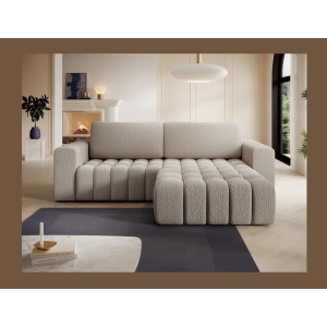 Canapé d’angle convertible DORY beige clair 250 cm avec coffre de rangement angle droit 