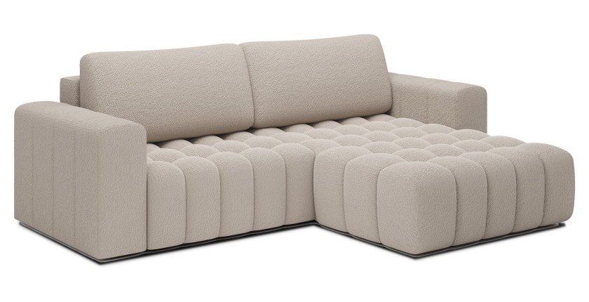 Canapé d’angle convertible DORY beige clair 250 cm avec coffre de rangement angle droit 