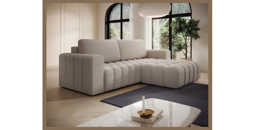 Canapé d’angle convertible DORY beige clair 250 cm avec coffre de rangement angle droit 