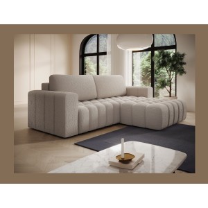 Canapé d’angle convertible DORY beige clair 250 cm avec coffre de rangement angle droit 