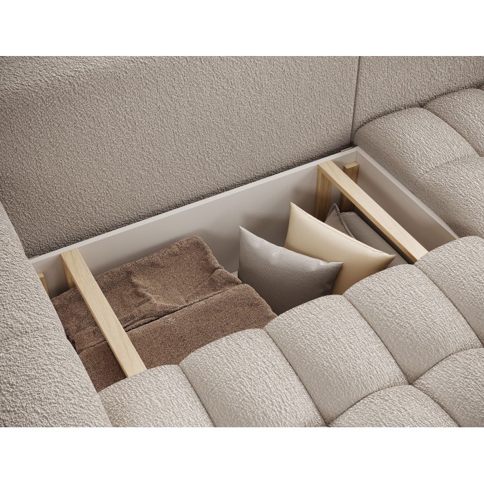 Canapé d’angle convertible DORY beige clair 250 cm avec coffre de rangement angle droit 