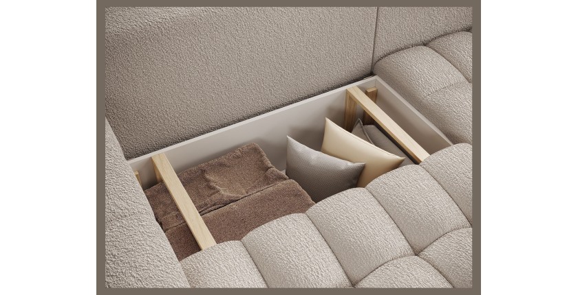 Canapé d’angle convertible DORY beige clair 250 cm avec coffre de rangement angle droit 