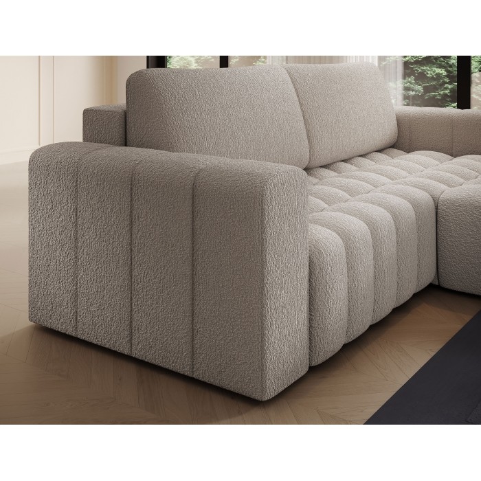 Canapé d’angle convertible DORY beige clair 250 cm avec coffre de rangement angle droit 