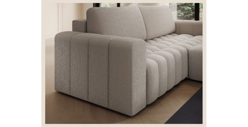 Canapé d’angle convertible DORY beige clair 250 cm avec coffre de rangement angle droit 