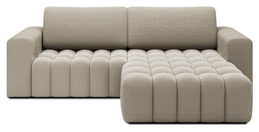 Canapé d’angle convertible DORY beige foncé 250 cm avec coffre de rangement angle droit 